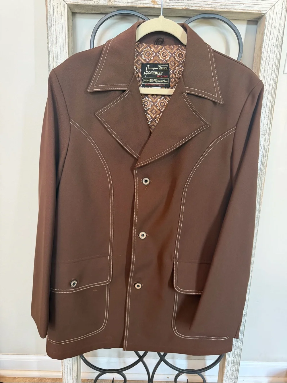 Vintage 70s Sears Sportswear Brown Western Leisure Jacket Contrast Stitch 40